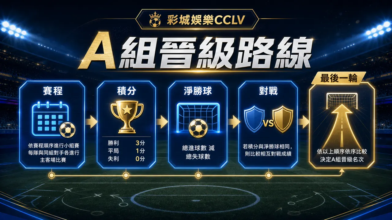A 組晉級路線資訊圖,包含賽程、積分、淨勝球與對戰觀察
