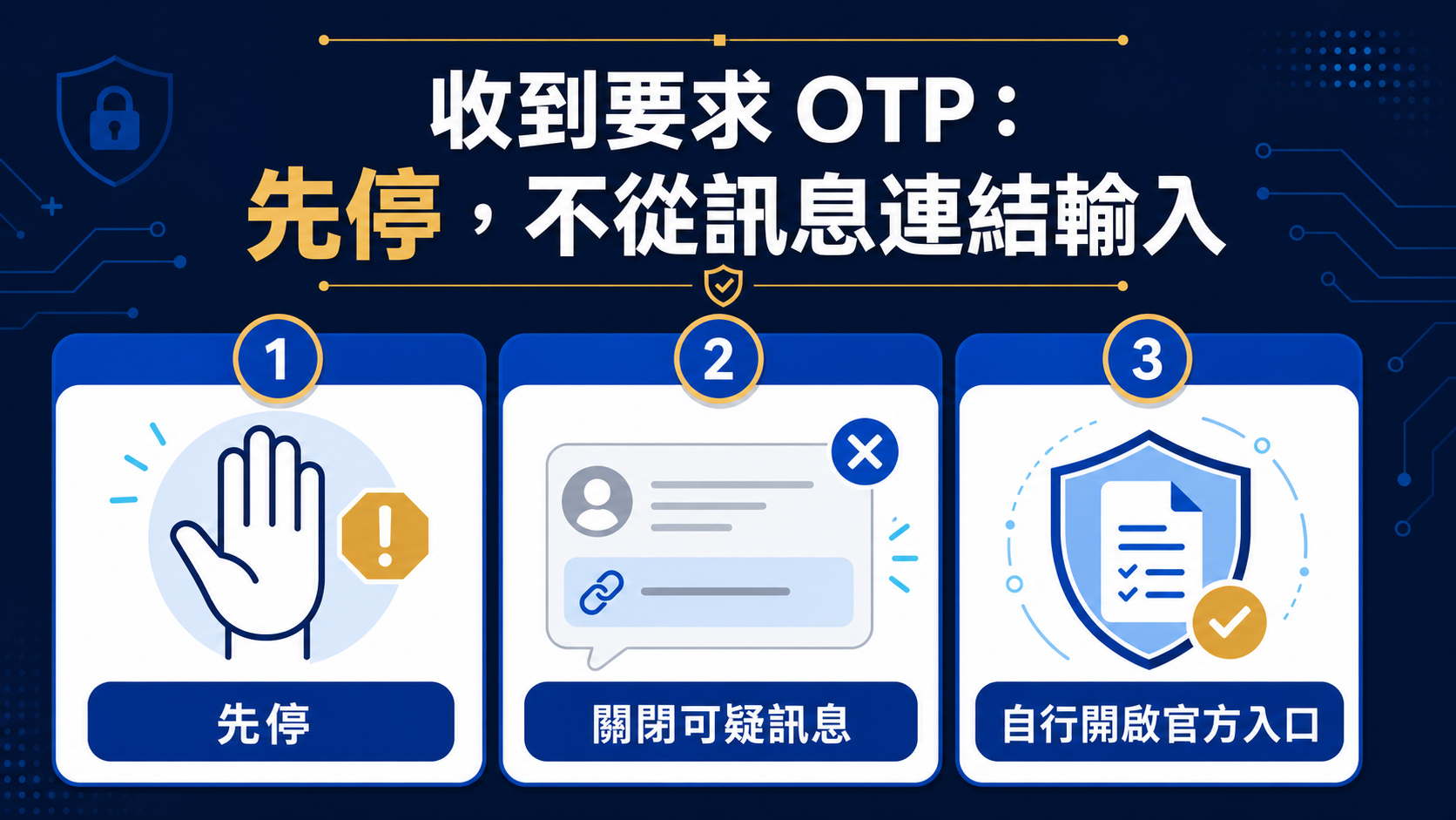 收到要你提供一次性密碼(OTP)的訊息怎麼辦?先停、先驗證,再保護帳戶