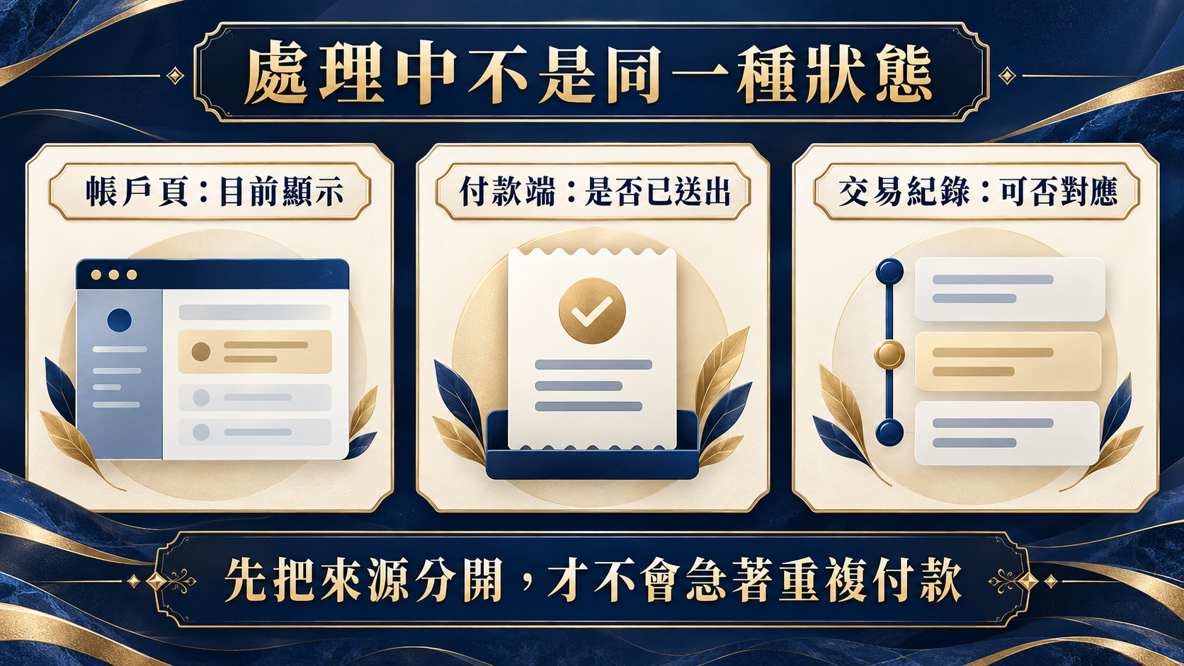 Separate the account page, payment record, and transaction trail.